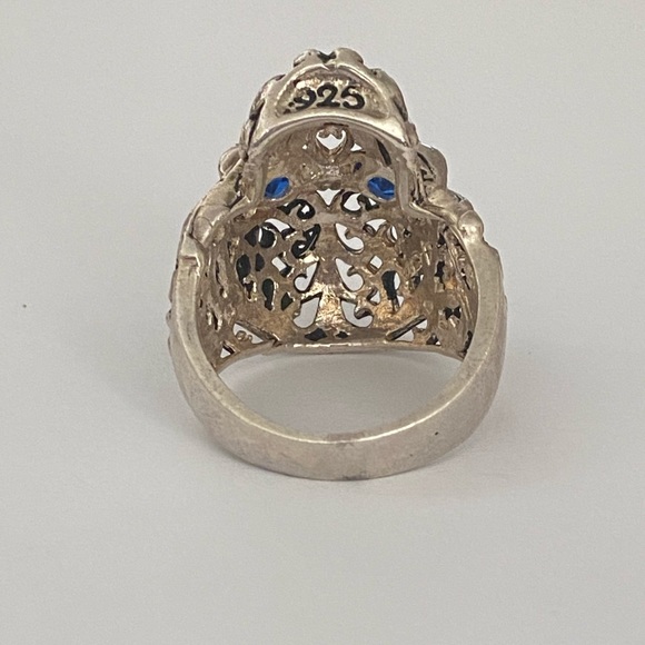 925 sterling silver skull biker ring blue cz stone - Picture 5 of 5